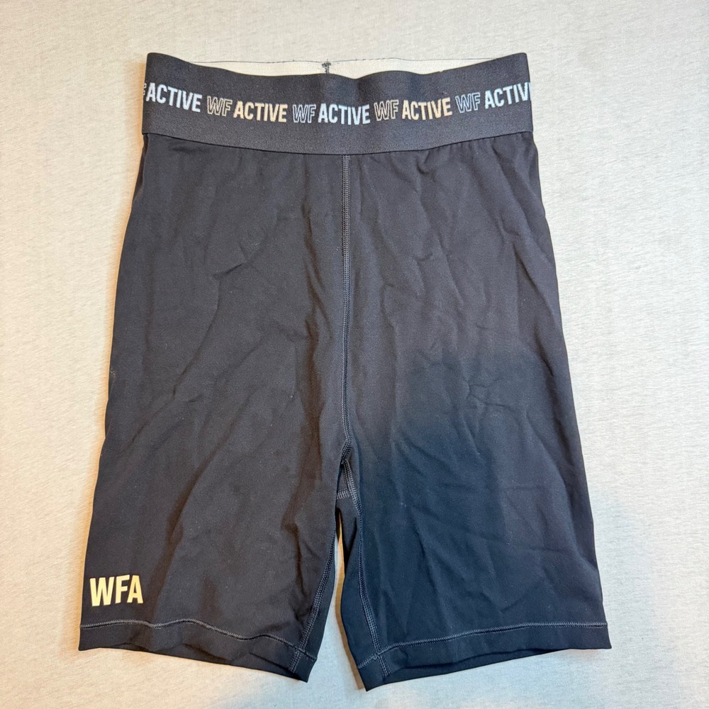 White Fox Active Womens Black High Waisted Biker Shorts Logo Waistband Small